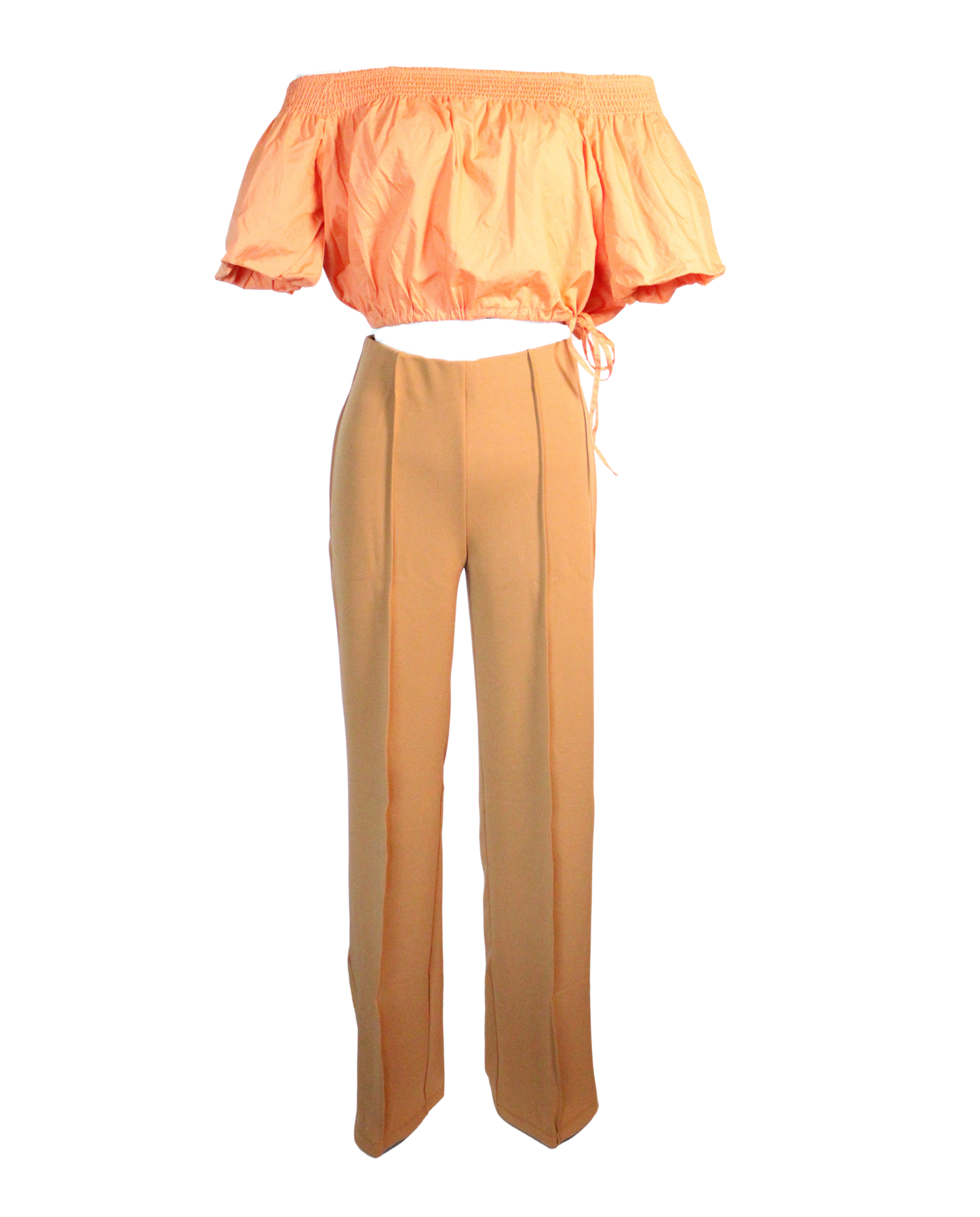 Straight Leg Ribbed Pants Caramel Color High Stretch