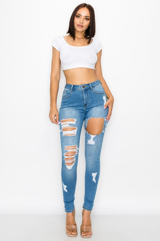 Skinny Ripped Jeans High Stretch