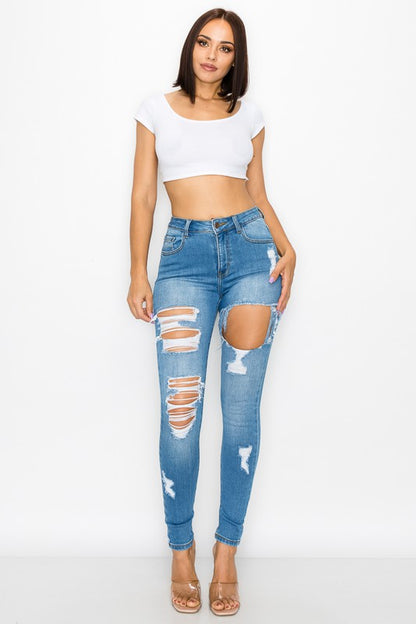 Skinny Ripped Jeans High Stretch