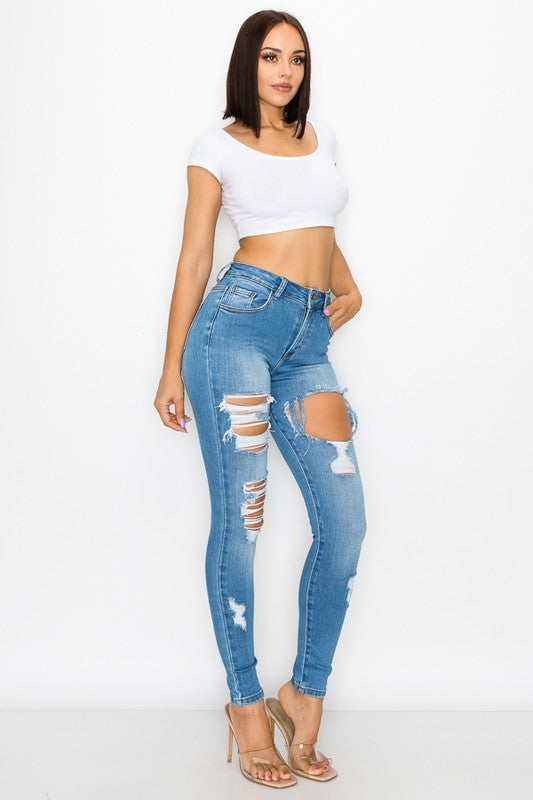 Skinny Ripped Jeans High Stretch