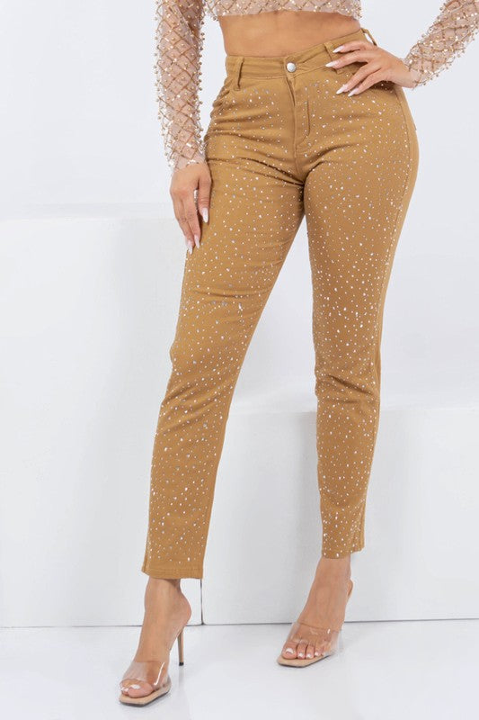 High Rise Rhinestone Jeans