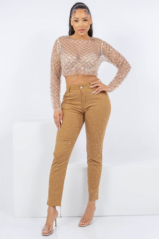 High Rise Rhinestone Jeans