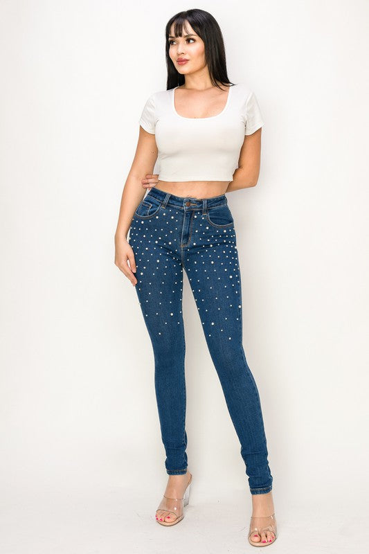 High Rise Bling Pearl Jeans