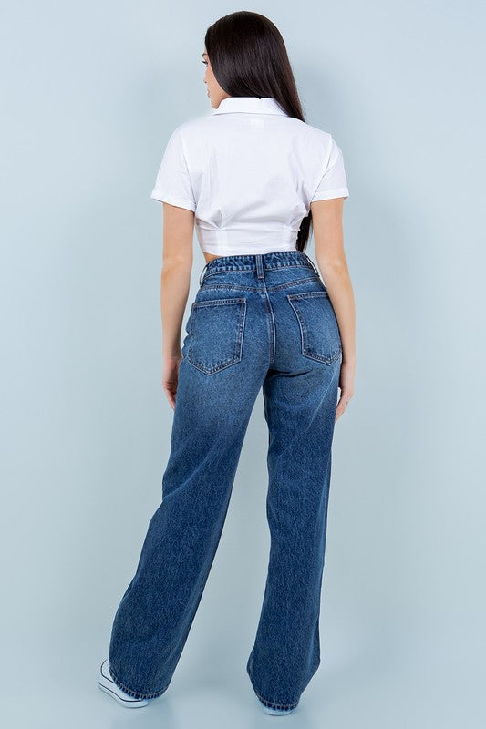 Baggy Dad Women's Jeans Straight Leg Stretch