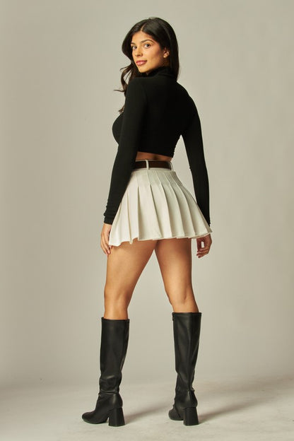 Scuba Belted Pleated Mini Skirt Skort
