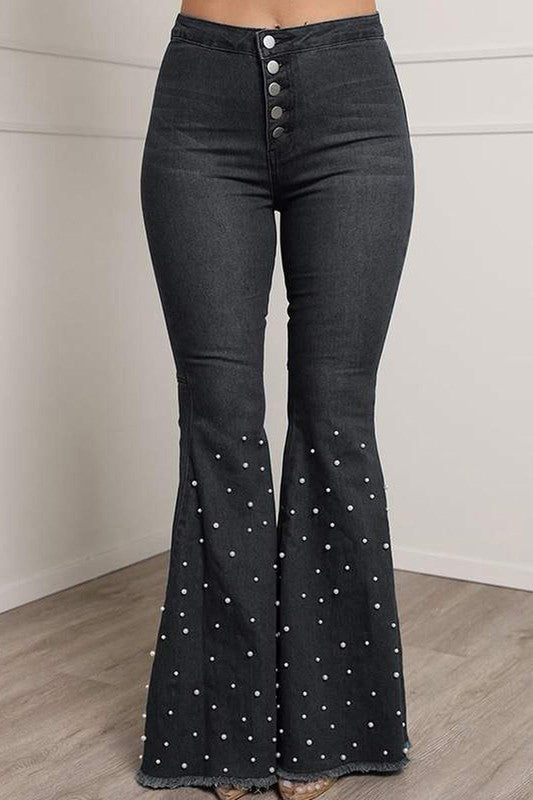 Stretch Jeans Casual Beaded Flared Pants