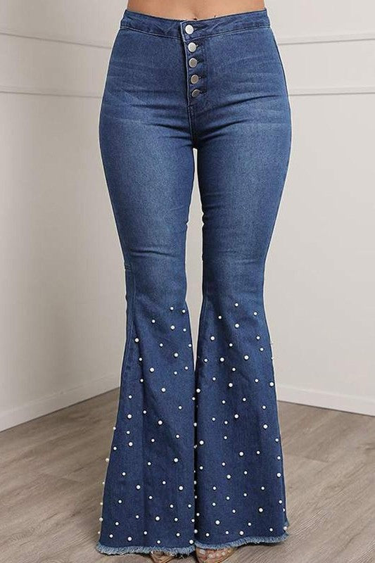 Stretch Jeans Casual Beaded Flared Pants