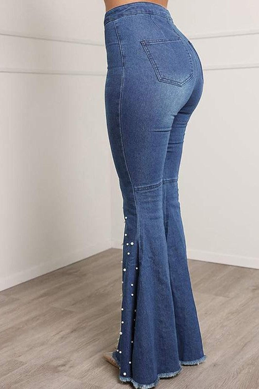 Stretch Jeans Casual Beaded Flared Pants