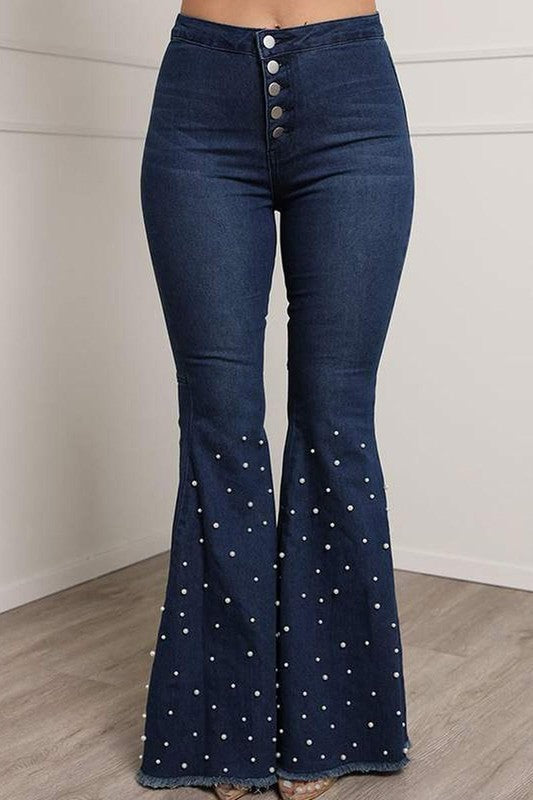 Stretch Jeans Casual Beaded Flared Pants