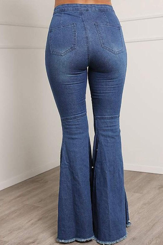 Stretch Jeans Casual Beaded Flared Pants