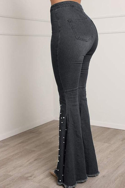 Stretch Jeans Casual Beaded Flared Pants