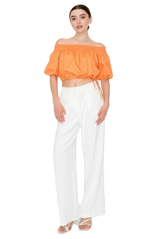 Off Shoulder Crop Top With Adjustable Waist Tie High Stretch
