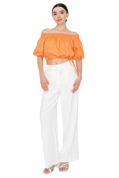 Off Shoulder Crop Top With Adjustable Waist Tie High Stretch