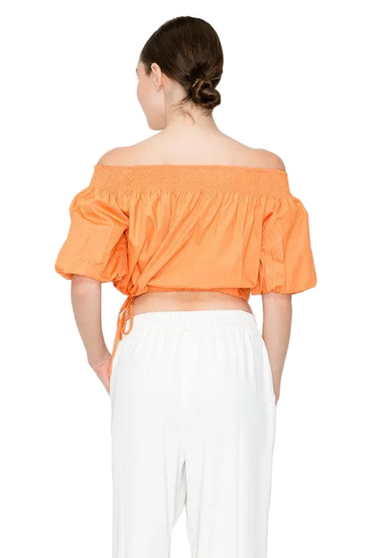 Off Shoulder Crop Top With Adjustable Waist Tie High Stretch