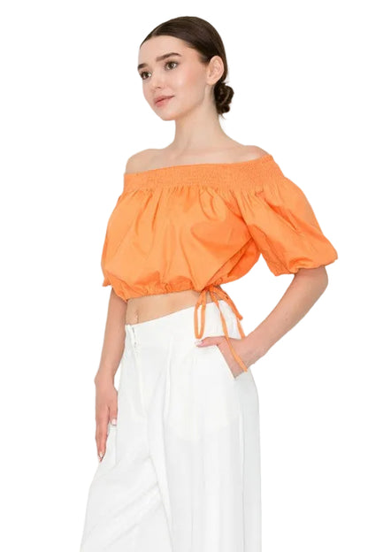 Off Shoulder Crop Top With Adjustable Waist Tie High Stretch