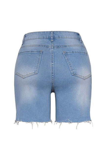 Shorts Knee Length Denim High Stretch
