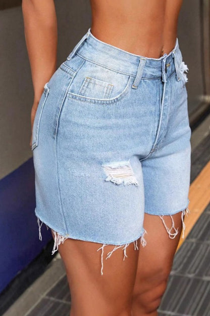 Shorts Knee Length Denim High Stretch