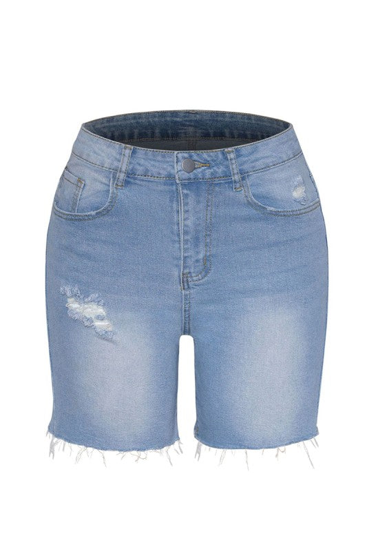 Shorts Knee Length Denim High Stretch