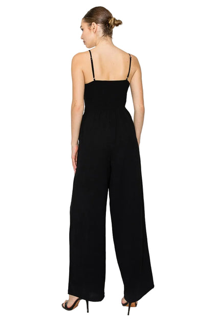 Wide Leg Jumpsuit Black Medium Stretch