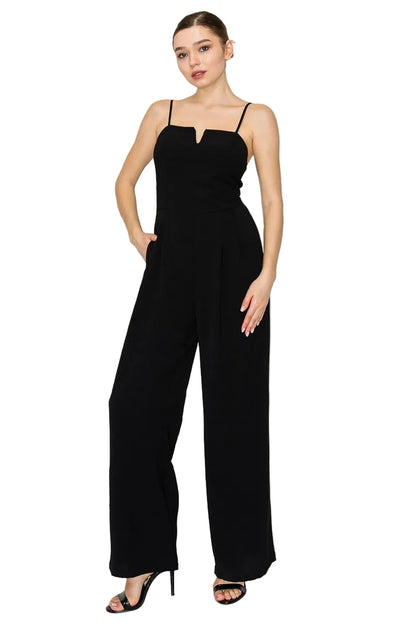 Wide Leg Jumpsuit Black Medium Stretch