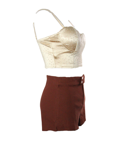 Crop Top Rhinestone With Size Zipper