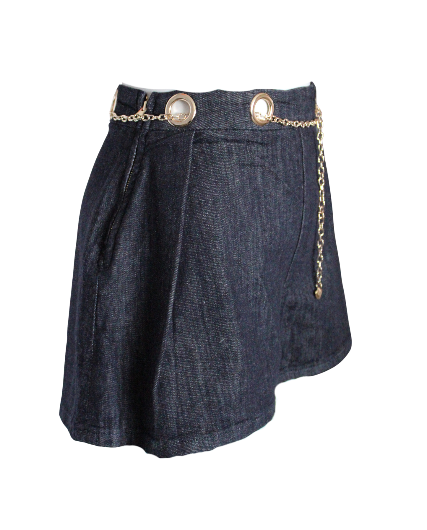 Dark Denim Shorts With Chain
