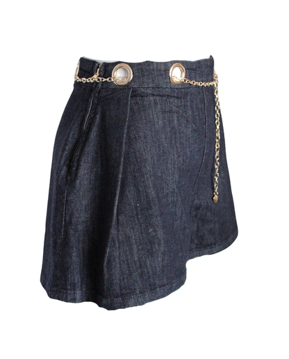 Dark Denim Shorts With Chain