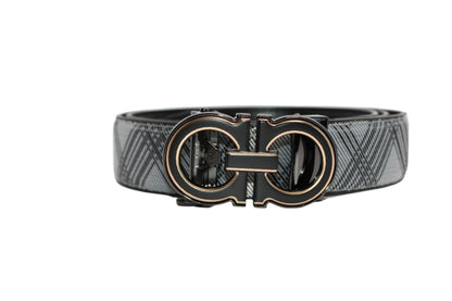 Men's Belt Black Leather No Holes Adjustable Ratchet