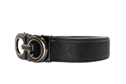 Men's Belt Black Leather No Holes Adjustable Ratchet