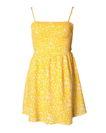 Floral Yellow Dress With Back Tie High Stretch Adjustable Bust Back Tie