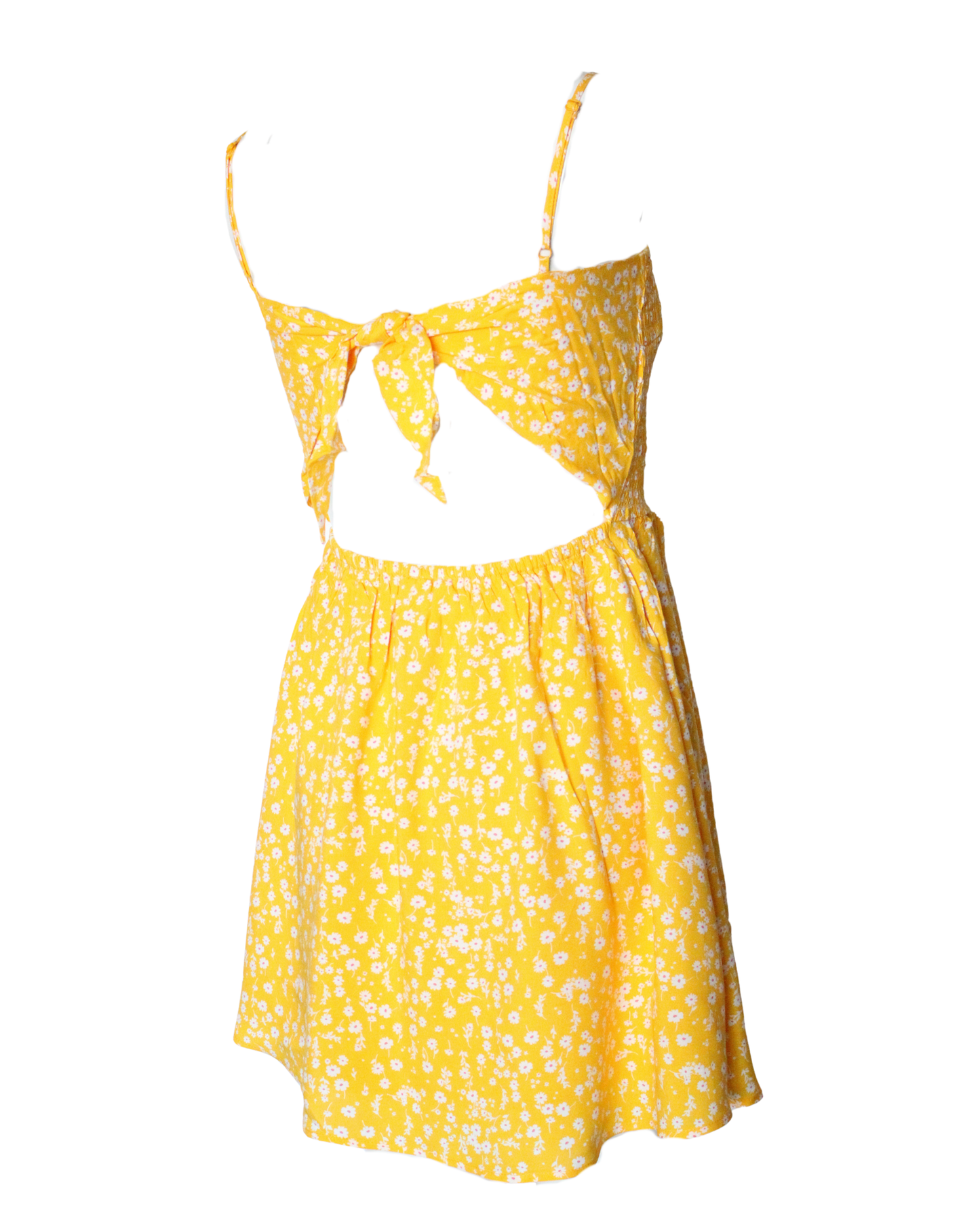Floral Yellow Dress With Back Tie High Stretch Adjustable Bust Back Tie