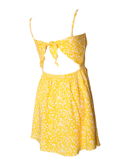 Floral Yellow Dress With Back Tie High Stretch Adjustable Bust Back Tie