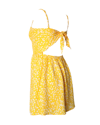 Floral Yellow Dress With Back Tie High Stretch Adjustable Bust Back Tie