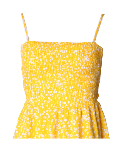 Floral Yellow Dress With Back Tie High Stretch Adjustable Bust Back Tie