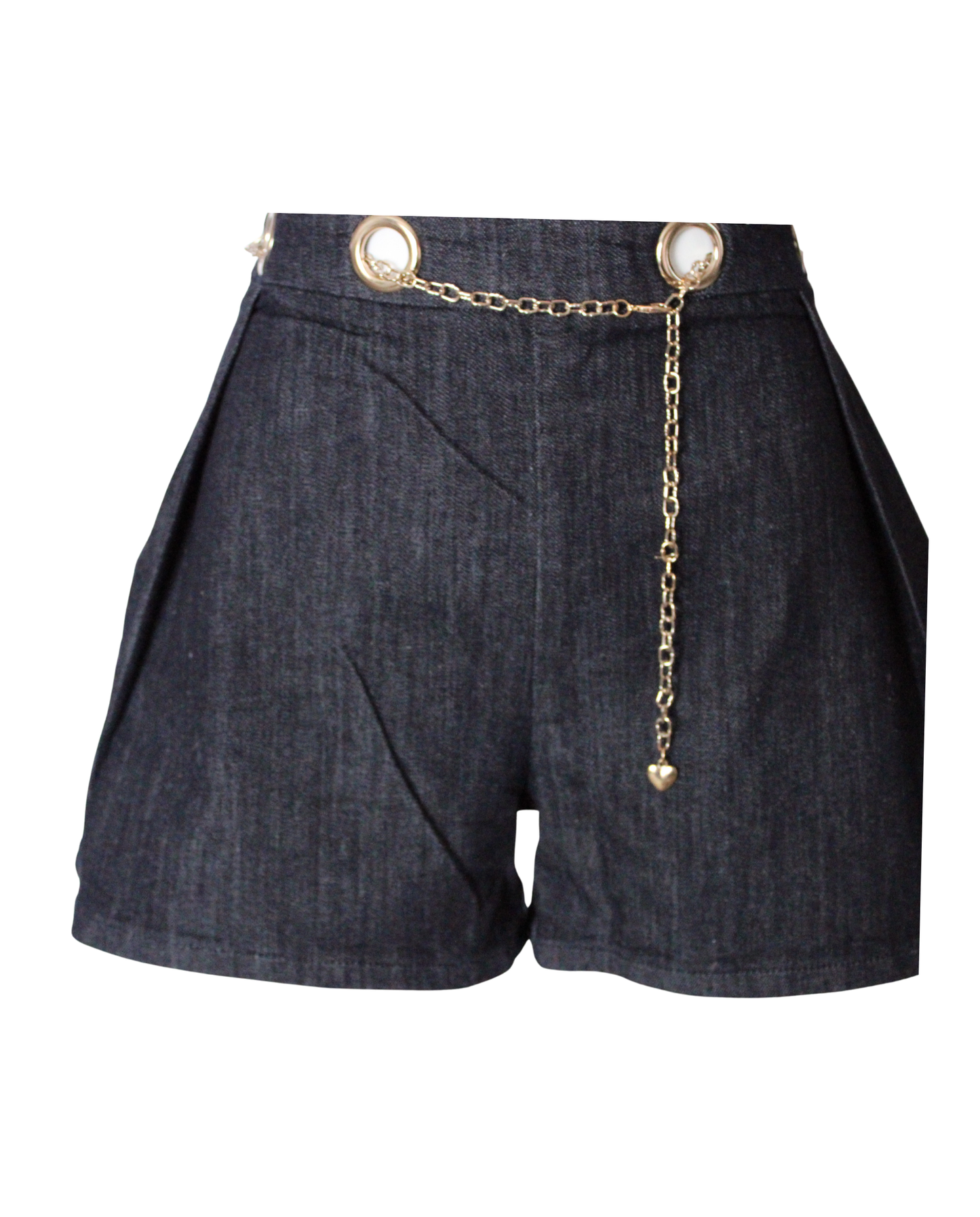 Dark Denim Shorts With Chain