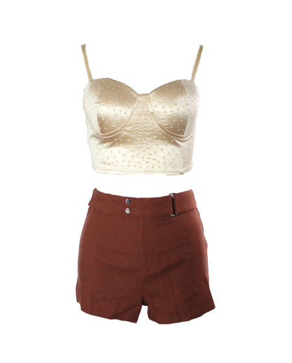 Crop Top Rhinestone With Size Zipper