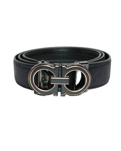 Men's Belt Black Leather No Holes Adjustable Ratchet