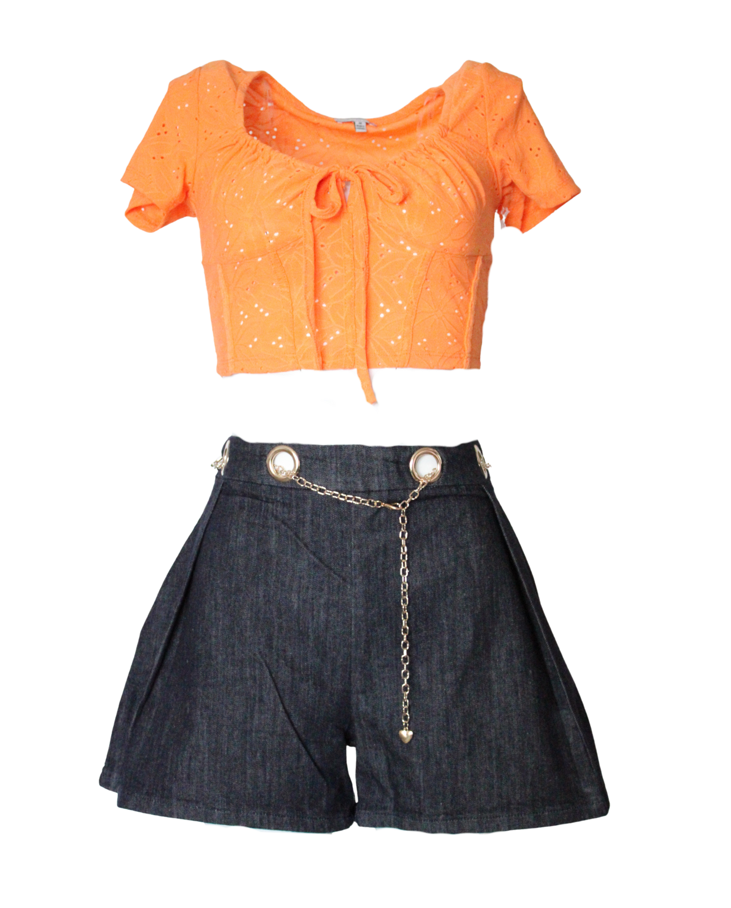 Dark Denim Shorts With Chain