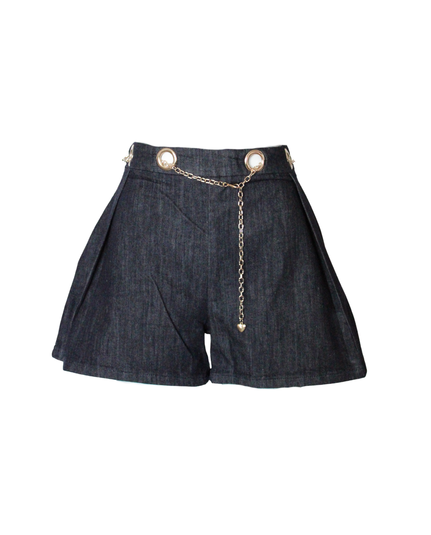 Dark Denim Shorts With Chain