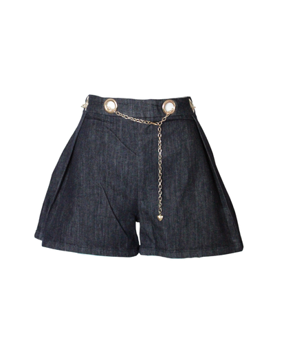 Dark Denim Shorts With Chain