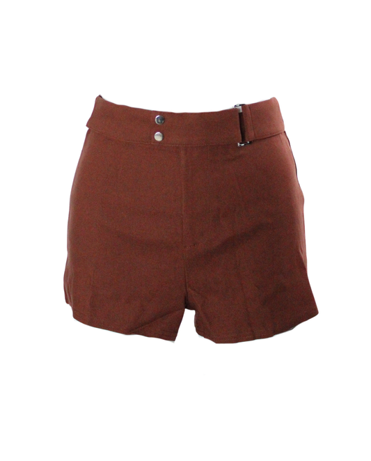 Double Button Mini Shorts Belted Brown