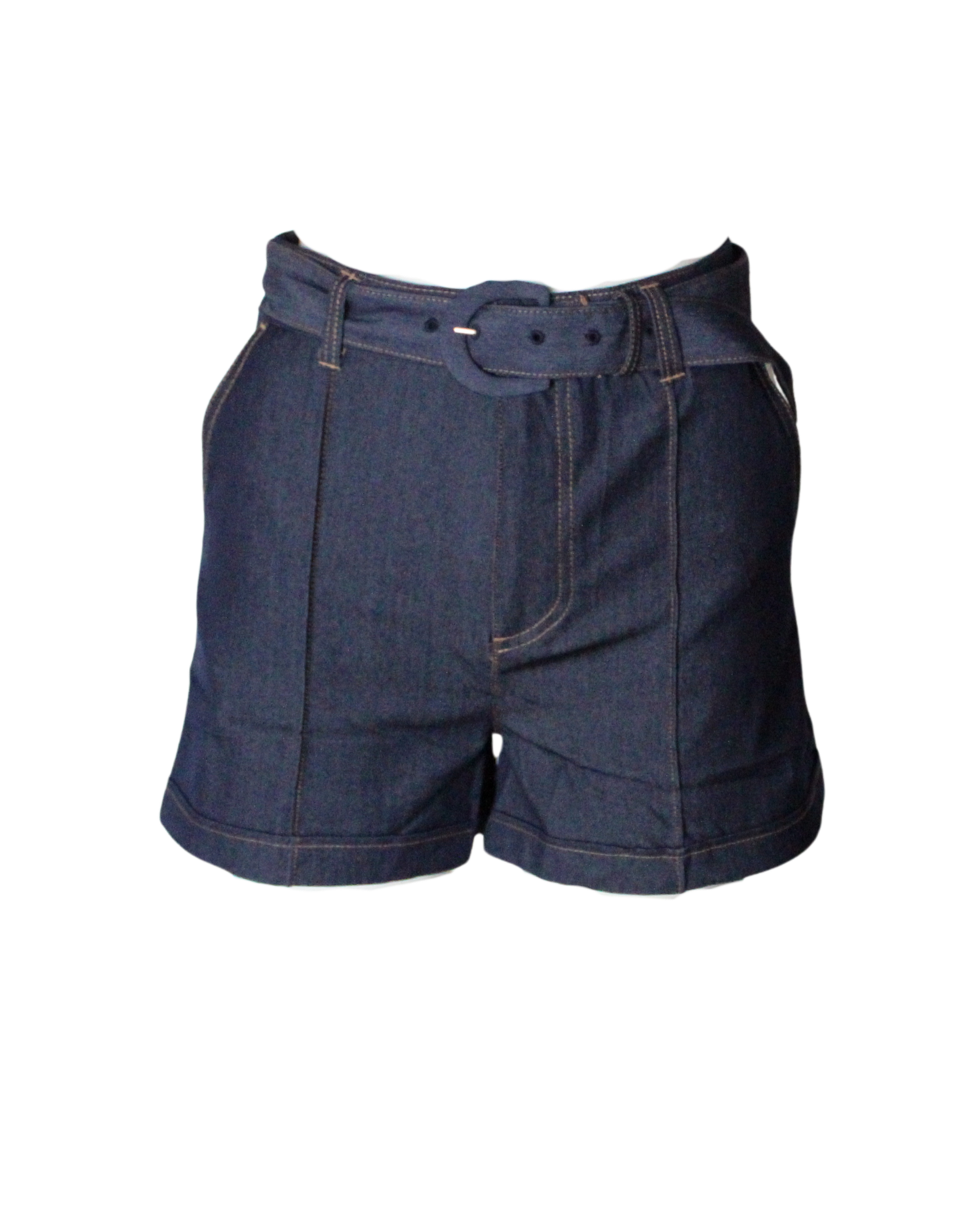 Dark Denim Shorts With Adjustable Belt