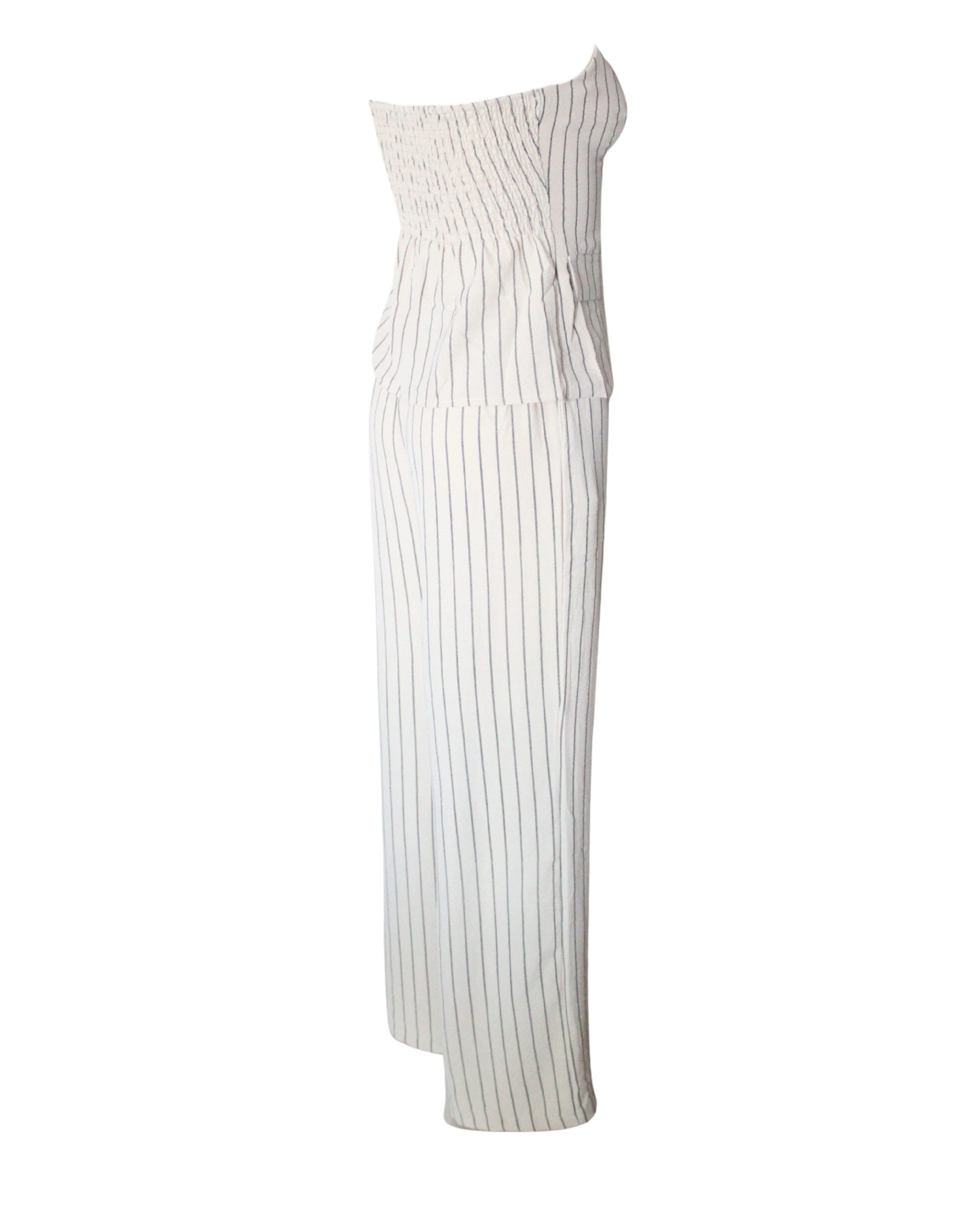 2pc Set Stripe Pattern Strapless Button Down And Wide Leg Pants