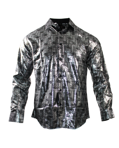 Men's Shirt Long Sleeve Silver With Black