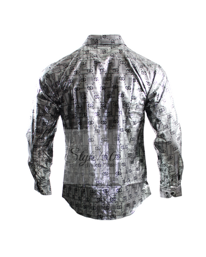 Men's Shirt Long Sleeve Silver With Black
