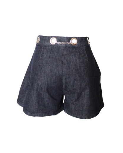 Dark Denim Shorts With Chain