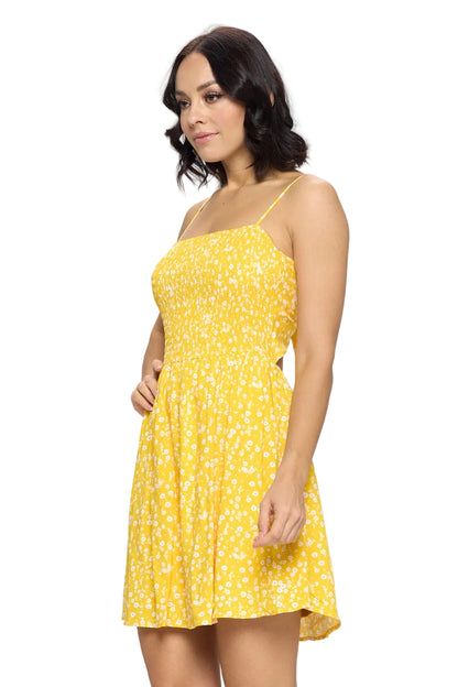 Floral Yellow Dress With Back Tie High Stretch Adjustable Bust Back Tie