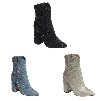 Rhinestone High Heel Booties sparkle your night